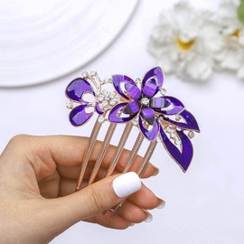Bohend Rhinestone Hair Comb Crystal Hair Pieces Bridal Wedding Hair Accessories for Women and Girls (A-Purple)