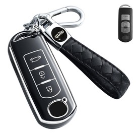 [Xangetor] Mazda Key Case, Smart Key Case, Key Cover, Key Holder, TPU, Good Texture, Suitable for MAZDA CX-5, CX-3, CX-8, MPV, Etc., Black (3 Button A) for Mazda