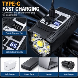 9 LED Bicycle Headlight & Rear Taillight Set – USB Rechargeable Front Light with Battery Display for Night Riding