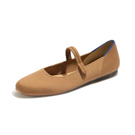 Rothy's The Square Mary Jane Women's Slip-On Shoes, Square-Toe Flats, Wren Brown, Made from Recycled Plastic Bottles & Machine Washable, Size 8