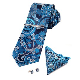 SIILLKEVIN - Juego de corbata de cachemira y bolsillo para hombre, D- azul, 2.75 inches*59 inches