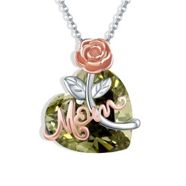 Mom Necklace Sterling Silver Rose Birthstone Mom Pendant Necklace Mom Jewelry for Women Mom Mother