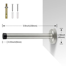 Door Stoppers, 6 Inch Extra Long Door Stop, Stainless Steel, Brushed Nickel Doorstops Wall Mounted Baseboard Door Stop Bumper Baby Proof Modern Metal Door Stopper Extender Door Holder, Silver 1 Pack