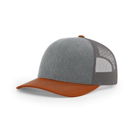 Richardson 112 Trucker Hat Snapback Cap Adjustable Baseball Hat Blank Hat Bulk Hats - Heather Grey/Charcoal/Dark Orange