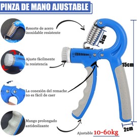Fortalecedor de Agarre de Mano, 5 en 1 Agarrador de Mano Resistencia Ajustable 10-60 KG, Entrenador Fuerza Agarre para Desarrollo Muscular y la Recuperación Lesiones, Estirador de Dedos Aliviar Estrés, Azul