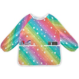 JUMBEAR Rainbow Star Kids Art Smocks Children Waterproof Painting Artist Apron with 2 Pockets for Baking, Eating, Arts & Crafts for Age 2-6Years,L, 22.4×17in