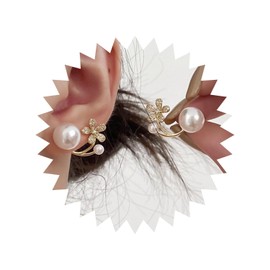 Zeshimb Pearl Ear Jacket Earrings Diamond CZ Flower Pearl Front Back Earrings Small Pearl Flower Stud Earrings Elegant Rhinestone Pearl Ear Wrap Earrings Bridal Jewelry for Women, Zinc, No Gemstone