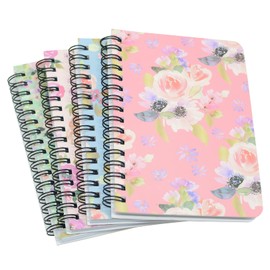 Yansanido Spiral Notebook, 4 Pcs A6 Flower Design Thick Hardcover 8mm Ruled 4 Color 80 Sheets -160 Pages Journals for Study and Notes (A6-4pcs flower, A6)