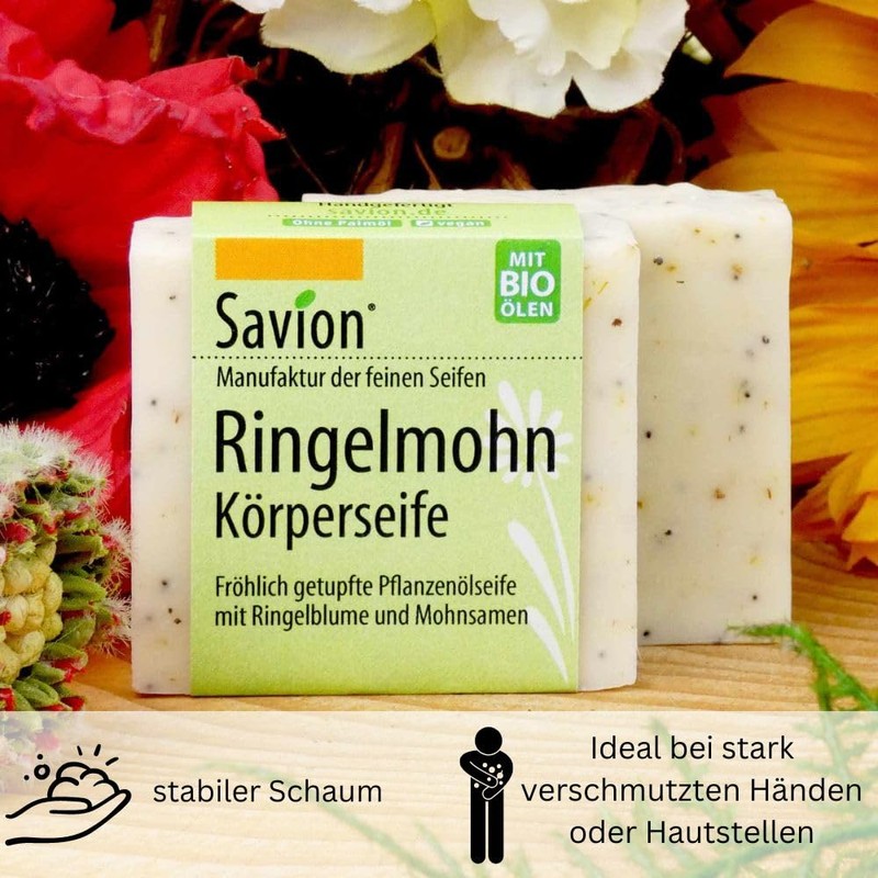 Savion Calendula Poppy Body Soap with Vegetable Oil, Vegan, Palm