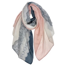 DAMILY Scarves and Scarves for Women with Lace Pattern, Beautiful Soft Scarf and Muslin Scarf for Women, Long Cotton Festive Stole, Grey/pink