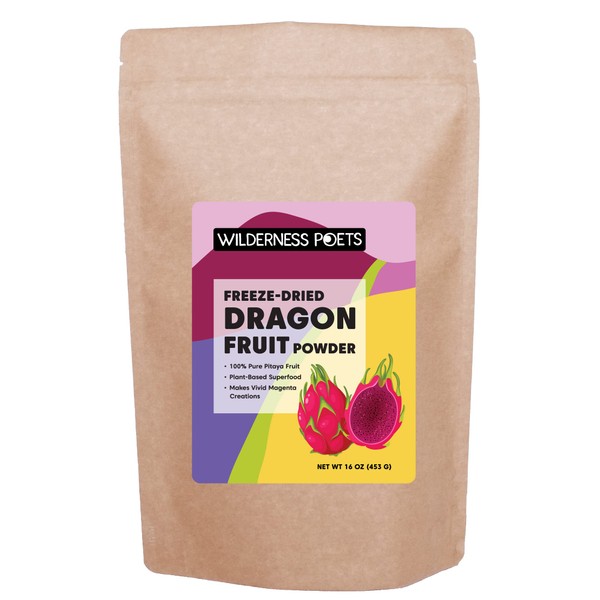 Wilderness Poets, Polvo de fruta de dragón liofilizada – Pitahaya rosa, Pitaya – (16 onzas – 1 libra) – Superalimento rico en antioxidantes