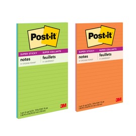 Post-it Super Sticky Notes, 5 x 8-Inches, Assorted Ultra Colors, Lined, 2-Pads/Pack