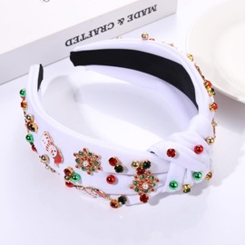 PHALIN Diadema navideña para mujer, accesorios de Navidad, copo de nieve, bastón de caramelo, diadema anudada, color rojo y verde, con abalorio de diamantes de imitación, diadema ancha con nudo superior de Navidad a cuadros (muñeco de nieve)