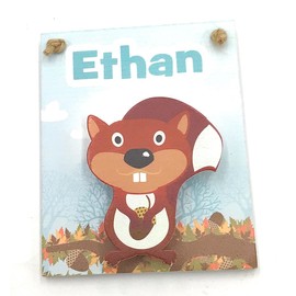 Ethan Children's Magnetic mini Clip Board school reminders reminder on Fridge wall plaque with spring peg with Funny Faced Squirrel