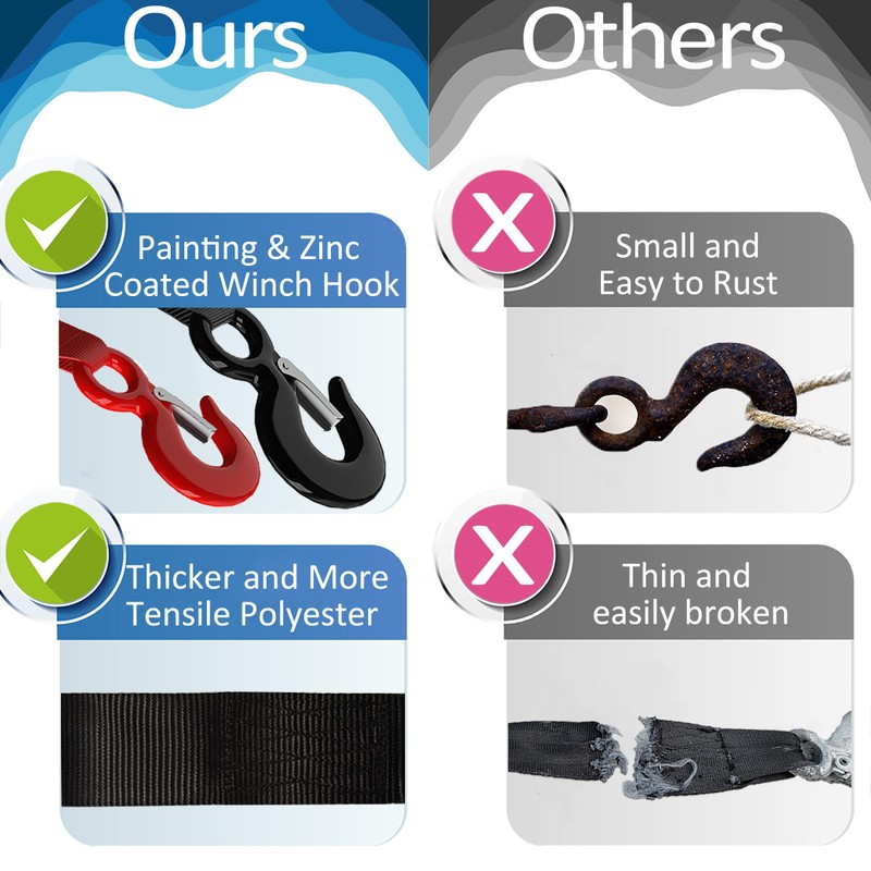 Heavy Duty Boat Trailer Winch Strap with Hook - 2"