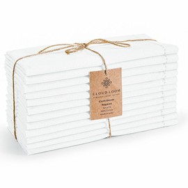 CLOUDLOOM Set of 12 Hemstitch Dinner Napkins 100% Cotton - Soft Durable Reusable Table Napkins - Perfect for Dining Weddings Parties Holidays Easter and Everyday Use - Cloth Napkins 18x18 Inch White