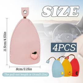 AdiStylinno Car Key Case, 4 Pcs Pull Out Cute Car Key Cover Portable Car Key Bag Cartoon PU Leather Key Bag Holde (Style 2)