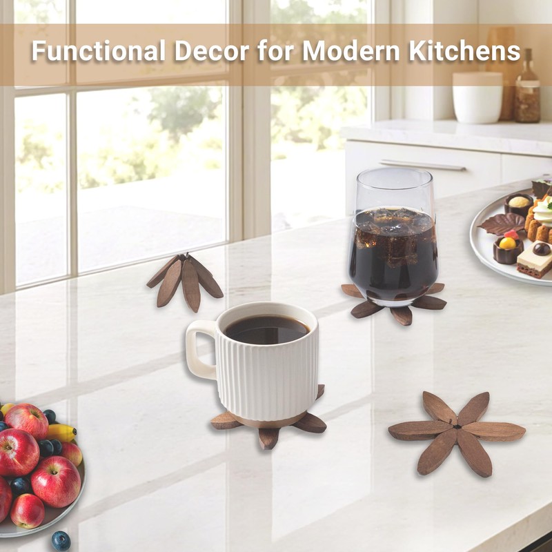 Yuoyar Coasters, Wooden Tree-Shaped sapele Wood Drink Coasters Set for