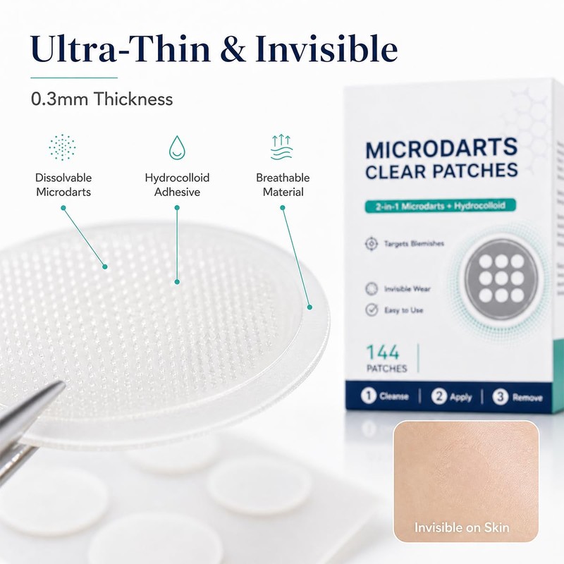 2Pack Curalona Microdarts Clear Patches, 2-in-1 Hydrocolloid Blemish Patches with