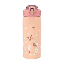 Zak Designs - Botella de agua para viajes y en casa, 19 onzas aislada al aspiradora de acero inoxidable con tapa de boquilla de bloqueo, bucle de tran