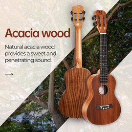 Vangoa Dark Concert Ukelele 23" Adult Beginner Set, KOA Acacia Ukelele Kit, Professional Acoustic Ukulele for Adults Kids, Hawaiian Uke Starter Kit, Ukulele 23 inch for Adults
