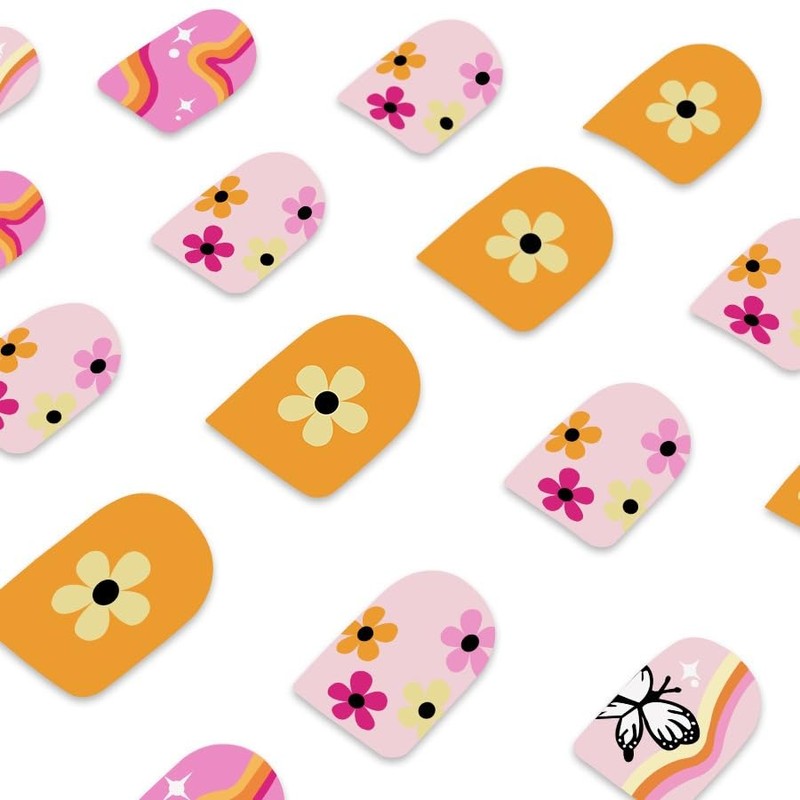 Press On Nails Short Square Spring Fake Nails Orange Pink