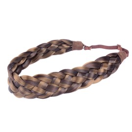 DIGUAN 5 Strands Synthetic Hair Braided Headband Classic Chunky Wide Plaited Braids Elastic Stretch Hairpiece Women Girl Beauty accessory, 56g (Medium Golden Brown)