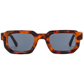 JCTAIFOO Trendy Rectangle Sunglasses for Men Women Vintage Rectangular Retro Square Chunky Glasses (Leopard/Dark Grey)