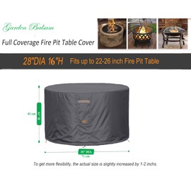 Garden Balsam Fire Pit Cover 600D Heavy Duty Waterproof Fabric With PVC Coating Round 28" Dia x 16" H Dark Grey Fits 22-26 inch Fire Pit Table Fade Resistant Outdoor Firepit Cover