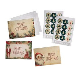 Hill Valley Greetings Old Fashioned Christmas Cards Set - 24 Holiday Note Cards with Envelopes and Colorful Seal Stickers