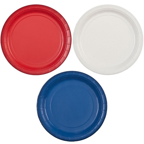Party Dimensions 7" Paper Plate Bundle: Red, White & Blue - 72 Plates Total