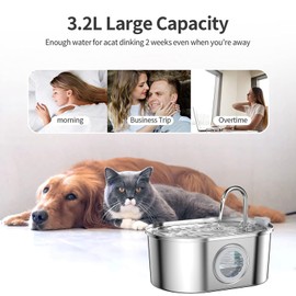 Cat Water Fountain Stainless Steel: 3.2L/108oz Pet Fountain Water Bowl Dog Drinking Dispenser Cat Feeding & Watering Supplies Animal Metal Kitty Spout for