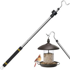 Greeily Clothes Hanger Reaching Hook, 37" to 64" Clothes Hook Pole for Hanging Bird Feeder Pole Heavy Duty Flowerpot Plants Telescopic Adjustment Comfortable Sponge Handle