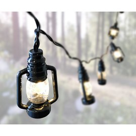 BANBERRY DESIGNS Lantern String Lights - Small Black Lantern LED Light Strand Battery Operated - 10 Mini Lanterns Per Cord - Lantern Lights - Party Light Strand
