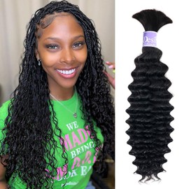 UDesire Human Braiding Hair 14 Inch Deep Wave Bulk Human Hair for Braiding No Weft 100% Unprocessed Curly Micro Human Hair Braiding Hair Extensions for Boho Braids Wet and Wave 50g(1Bundles/1Pack) #1B