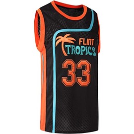 BOROLIN Mens Basketball Jersey #33 Jackie Moon Flint Tropics 90s Movie Shirts (Black, X-Large)