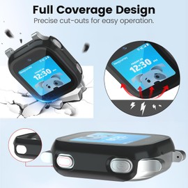 Screen Protector Compatible with AT&T Amigo Jr Watch, 2 Pack Bumper Case with Scratch-Resistant Tempered Glass (Black+Clear)