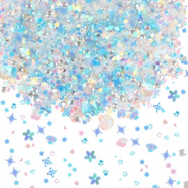 KIMOBER 50 Gram Mixed Craft Sequins and Spangles,Iridescent Blue Assorted Shapes & Sizes Sequins for Nails, DIY Arts Crafts