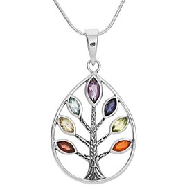 Treasure Bay Women's Sterling Silver Chakra Tree of Life Pendant on chain
