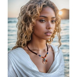 Wizock Reiki 7 Chakra Obsidian Beaded Necklace Protection Tree of Life Pendant Necklaces for Women Yoga Meditation Jewelry Relaxation Gifts