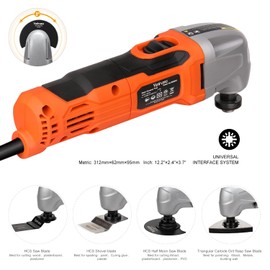 Yunirvana Oscillating Tool, 1.5A Oscillating Multi Tool with 3° Oscillation Angle, 12pvs Accessory: 3 Saw Blades, Semi-Circle Blade, Sanding Plate, 6 Sanding Papers for Cutting, Grinding, Sanding
