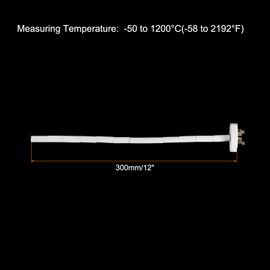 QUARKZMAN K Type Ceramic Kiln Probe Thermocouple Sensor for Muffle Oven High Temperature -50 to 1300°C (-58 to 2372°F) 1.5 x 300 mm