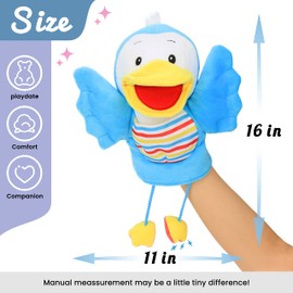 Hopearl Plush Bird Hand Puppet with Open Moving Mouth for Imaginative Play, Role Play, Interactive Toy for Storytelling, Teaching, Puppet Theatre, Gift for Children, Blue, 40.5 cm