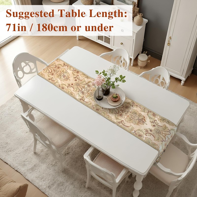 kilofly Elegant Floral Brocade Jacquard Table Runner Tassels (96 x