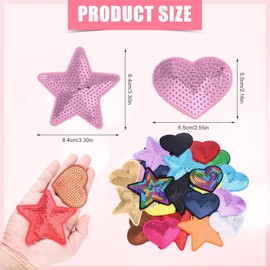 28pcs Heart and Star Patches, 14 Star Patches Iron on & 14 Heart Sequin Patches Shiny Star Heat Press Patches Heart DIY Embroidered Patches for Clothes Hats Jeans Backpacks
