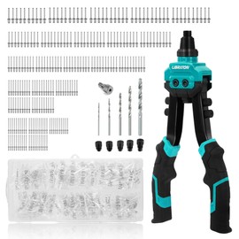 LIBRATON Pop Rivet Gun Kit, Two-Handed Rivet Gun, Heavy Duty Rivet Gun Kit, Pop Rivet Tool with 250 Aluminum Rivets in Box, 5 Tool-Free Interchangeable Nozzles, 5 HSS Drill Bits, for Automotive, Metal