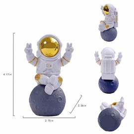 LLLSYBBB Gold White Figurine Astronaut Statue Spaceman Decor, Cute Mini Space Figure Desktop Ornament, Sculptures Home Decor for Office, Tabletop, Shelf Decoration,Gifts for Space Lovers