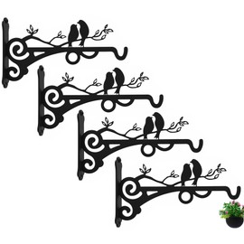 Qktxktzy Multipurpose Hanging Basket Plant Brackets Outdoor Indoor, Heavy Duty Solid Steel Plant Hangers, Wall Mounted Lantern Hooks for Garden Plants Flower Light Bird Feeder Pack of 4