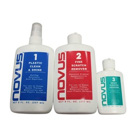 NOVUS-PK1-8 | Plastic Clean & Shine #1, Fine Scratch Remover #2, Heavy Scratch Remover #3 and Polish Mates Pack | 8 Ounce Bottles