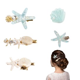 Pack of 5 Hair Clips Starfish Shell Starfish Hair Clips Shell Hairpin Pearl Starfish Hair Clips Shells Hair Clip Starfish Hair Accessories Decorative Accessories for Women Girls Women